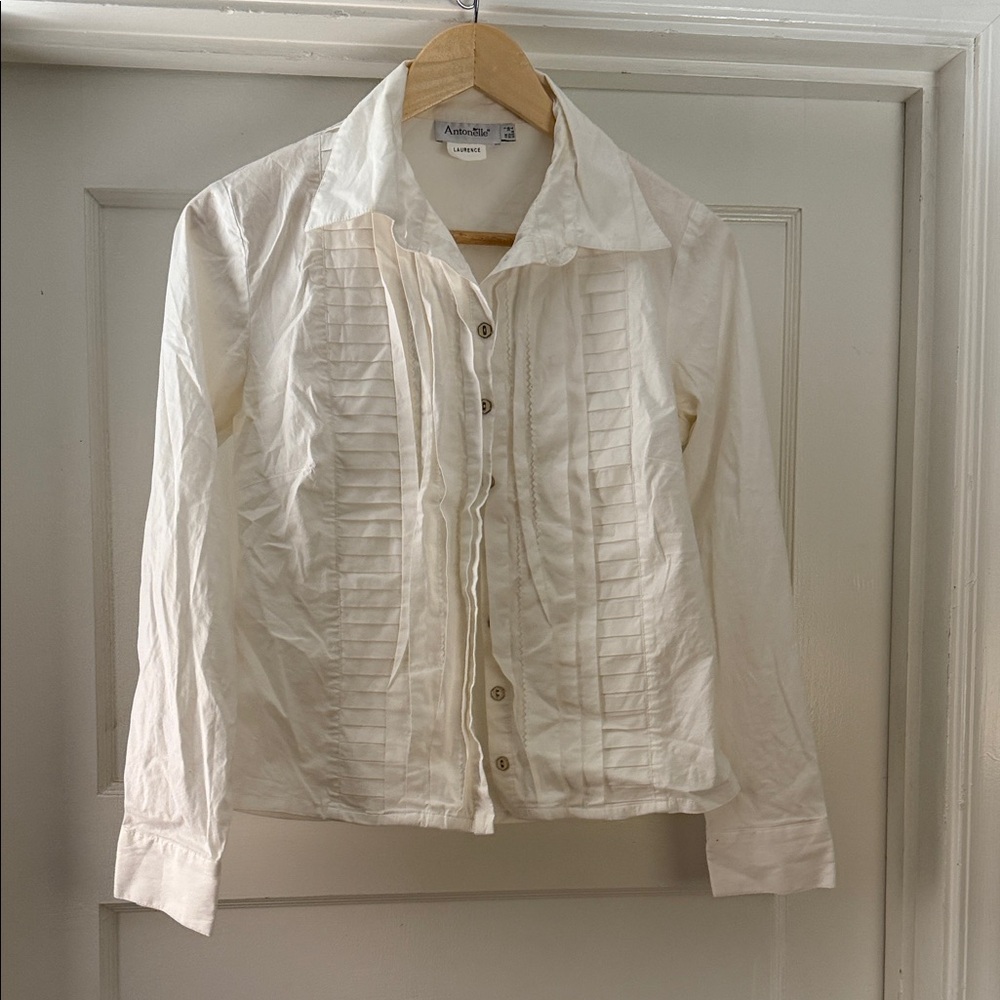 Cream Pleated Button-Up Shirt